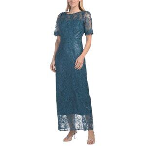 JS COLLECTIONS Short Sleeve Tea-length Lace Dress